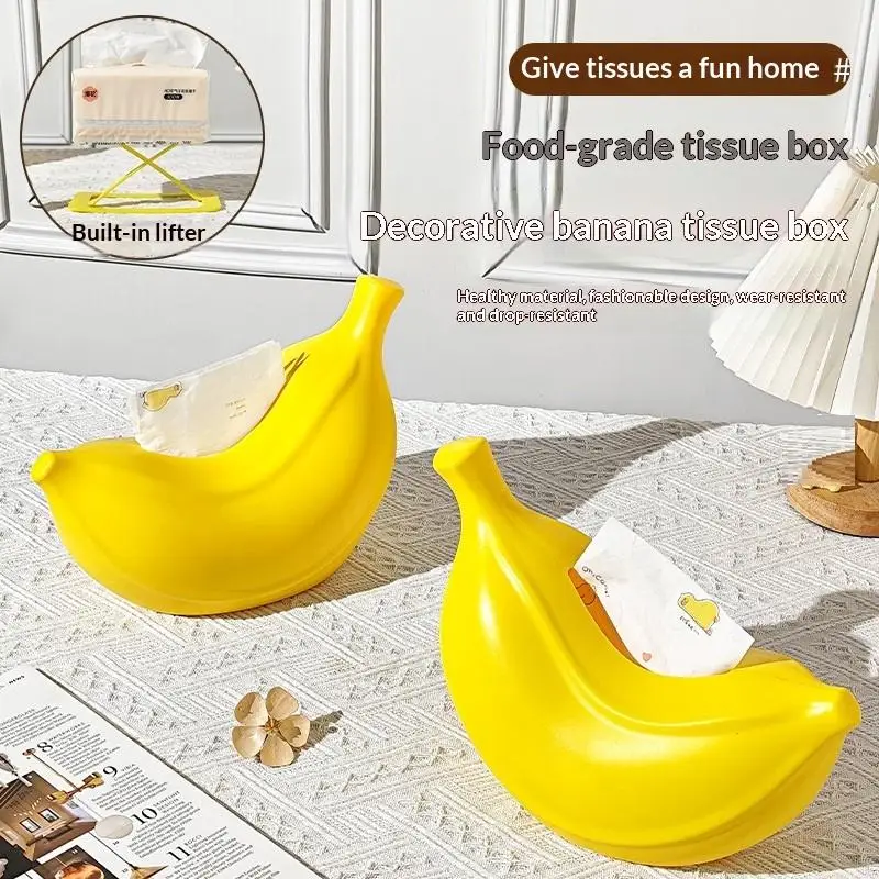 Unique Banana Shape Plastic Tissue Box Non-slip Napkin Holder for Living Room Coffee Table Bathroom Counter