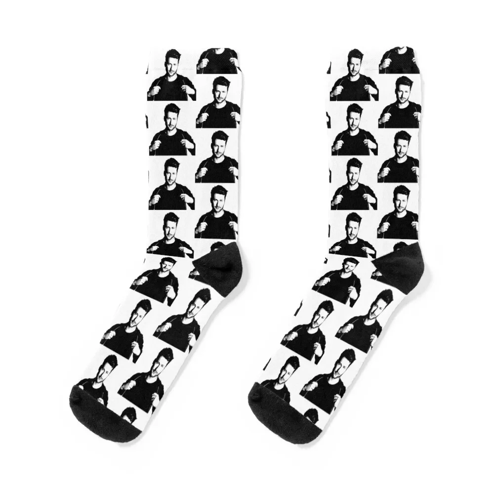 

Glen Powell Black & White Portrait (Linocut) Socks hiking Antiskid soccer Man Socks Women's