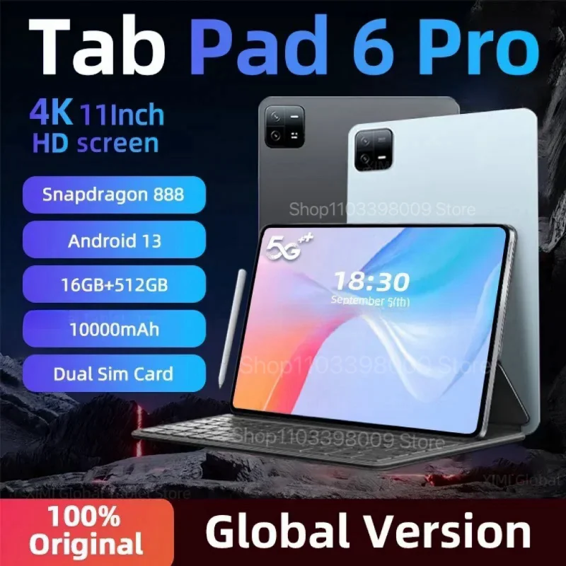 2024 Global Version Original Tablets PC Pad 6 Pro Snapdragon 888 Android 13 10000mAh RAM 16GB+ROM 1TB 5G HD 4K Screen WIFI MiTab