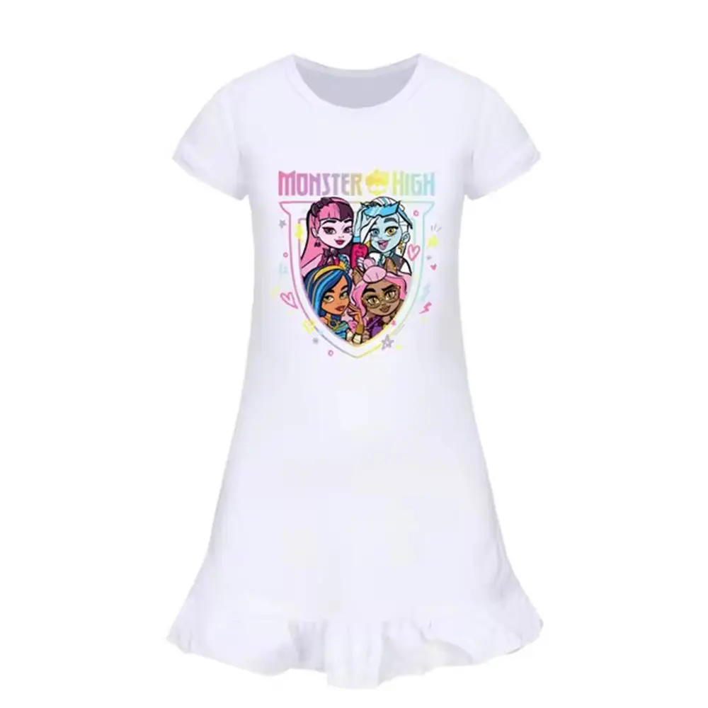 Kids Summer Monster High Pajamas dress Cartoon Casual Nightdress baby girls Princess dress Toddler girls Birthday Party Dresses