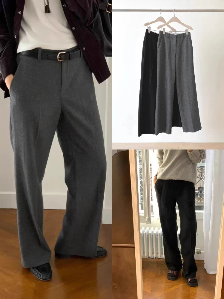 

Loose Women's Suit Wide Leg Pants Straight Casual Trousers Dongda Gate OUCE High Waist Long Pants Commute Sle Retro Slimming