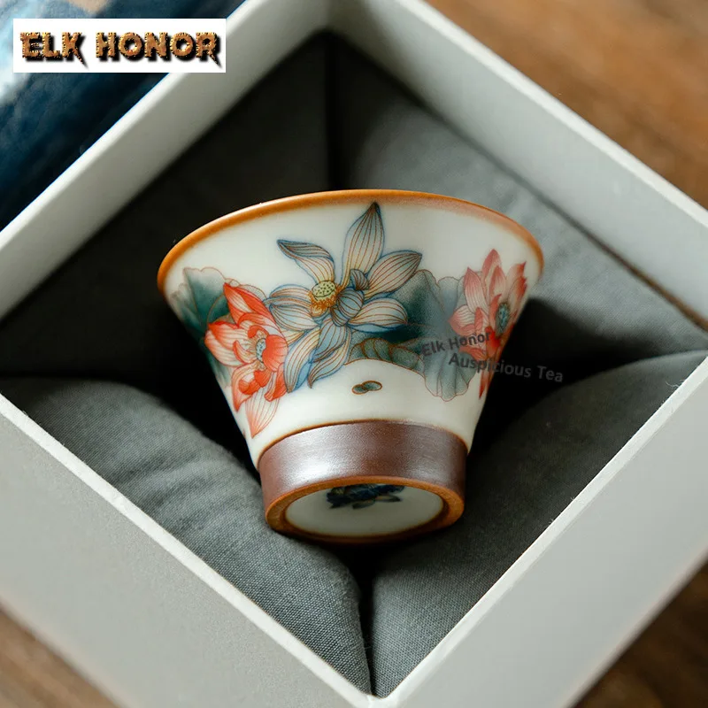 

55 мл Ru Kiln чайная чашка с цветком лотоса, элегантная чайная чаша, набор чайных чашек, чашка для дегустации чая, чашки Chazhan Master, посуда, аксессуары