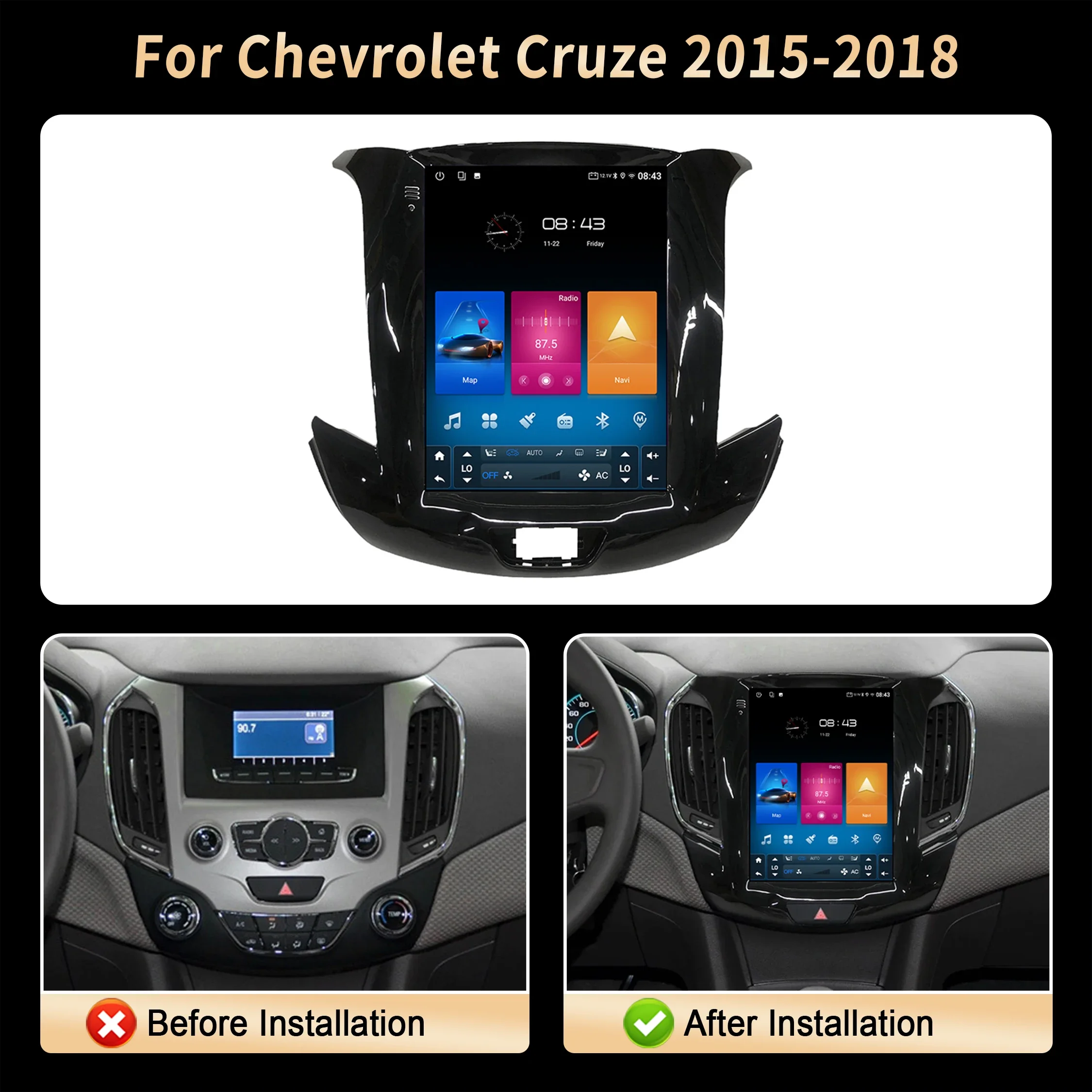 9.7 بوصة لسيارة شيفروليه كروز 2015 2016 2017 2018 راديو السيارة الوسائط المتعددة اللاسلكية BT Carplay أندرويد 4G نظام تحديد المواقع رئيس وحدة شاشة QLED #2