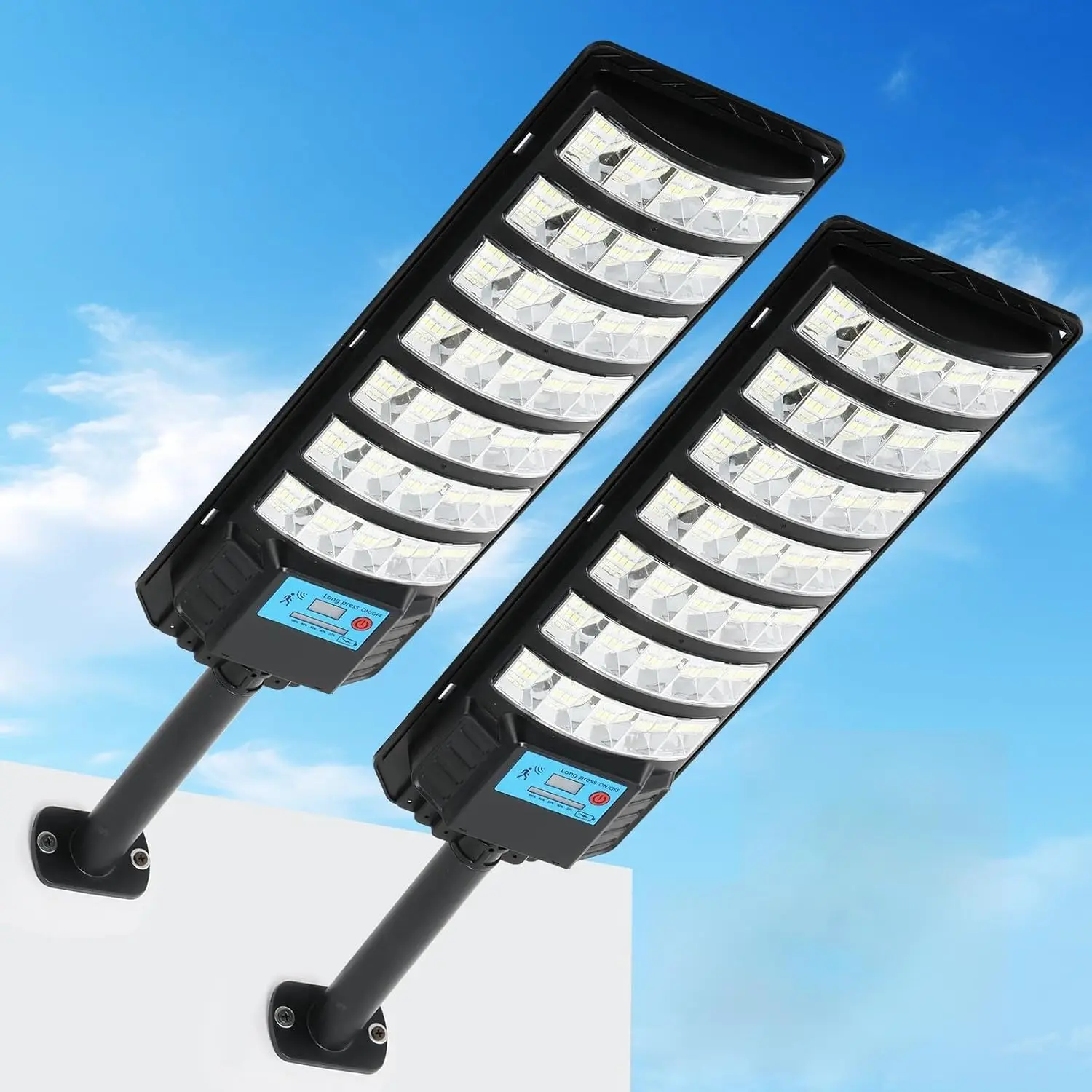 

Солнечные уличные фонари для улицы 280LED 6500K IP67 водонепроницаемые с столбом и пультом дистанционного управления (2 шт.)