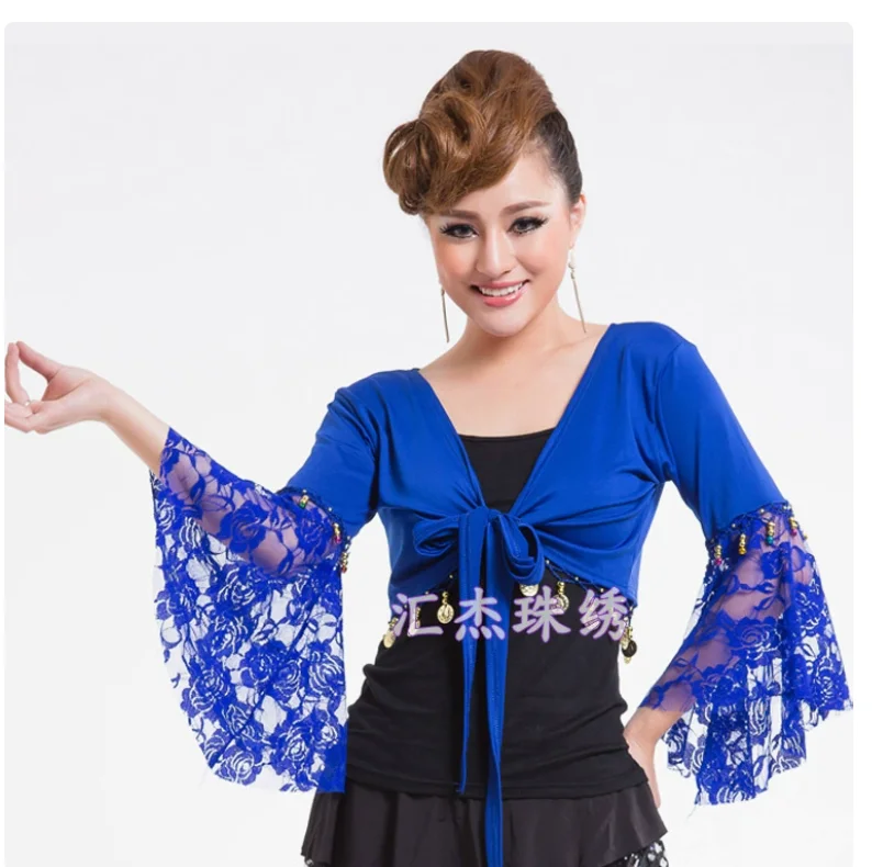 Vêtements de danse indienne à manches trompent, haut de danse du ventre en dentelle, manches longues, grande taille, mode, livraison gratuite, lot