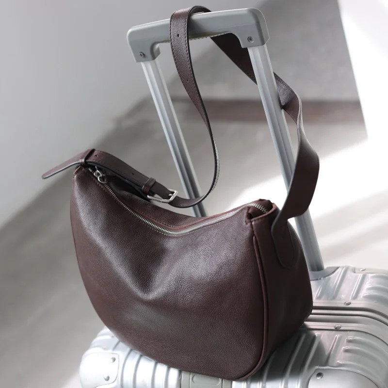 Vintage Genuine Leather Zipper Crossbody Bags For Women Luxury Soft Bag Adjustable Shoulder Strap Suitable For Four Seasons