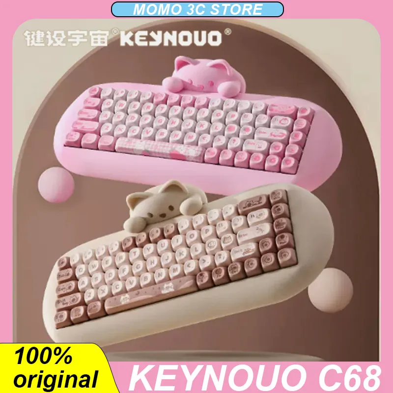 

Keynouo C68 Mechanical Keyboard Wireless Bluetooth Three Mode Hot Swappable RGB Ergonomics 68keys Customized Pc Gaming Keyboards