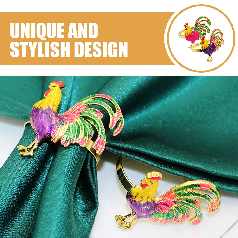 

2pcs Rooster Napkin Ring Serviette Accessories Reusable Table Decoration Buckle Party Hotel Banquet Kitchen Bar Supplies