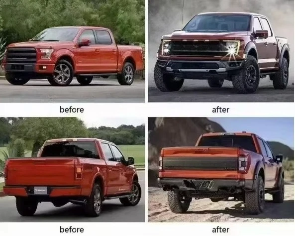For F150 2015-2019 Upgrade 21 Raptors Body Conversion Kits Hood Fender Headlight Taillight Bumper Diffuser Bonnet Car Parts