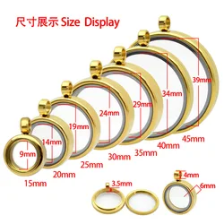 1pc 15mm 20mm 23mm 30mm 45mm Stainless Steel twist Floating Locket Pendant Glass Locket gold color Medallion For Necklace Making