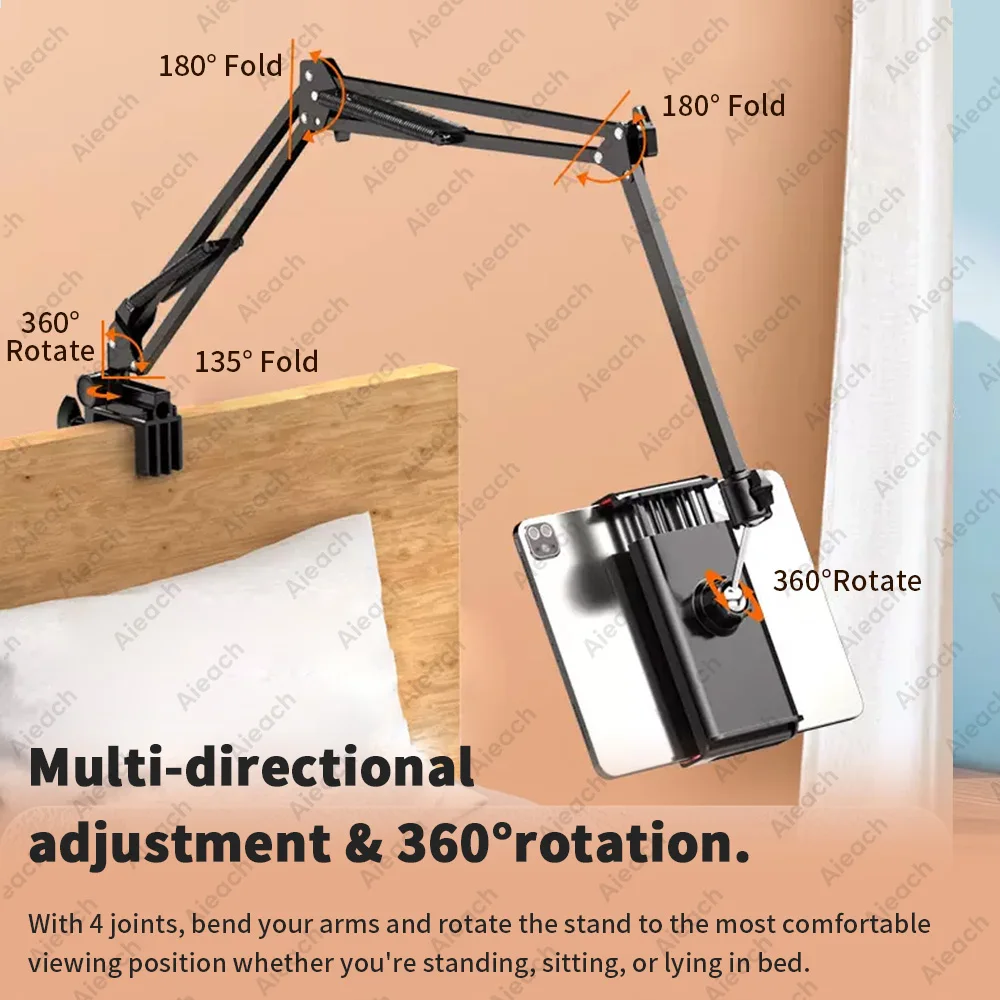Stojak na tablet 360 °   Obrotowy uchwyt na telefon na biurko z aluminiowym ramieniem do iPad Pro Air Mini 4~11 Xiaomi Lenovo Samsung Tab — zdjęcie 7