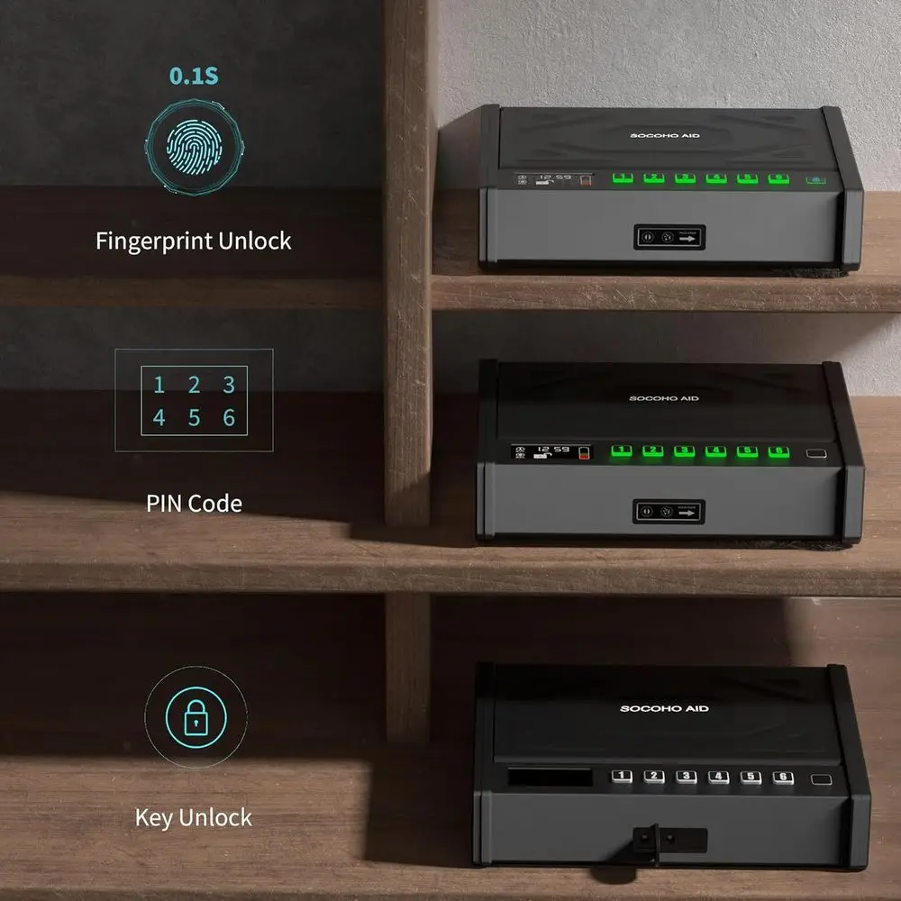 Fingerprint Access Biometric Pistol Safe with LCD Display for Temperature, Humidity, and Time Monitoring, 3-Method Unlock for Tw