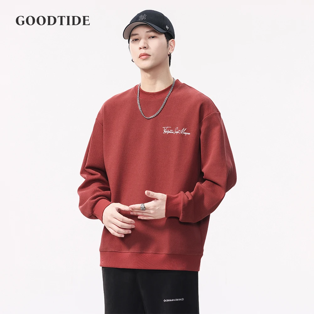 سترة رجالية ثقيلة الوزن 360 جرام مطرزة بحروف بياقة دائرية 2025 خريف شتاء جديد فضفاض متعدد الاستخدامات #1