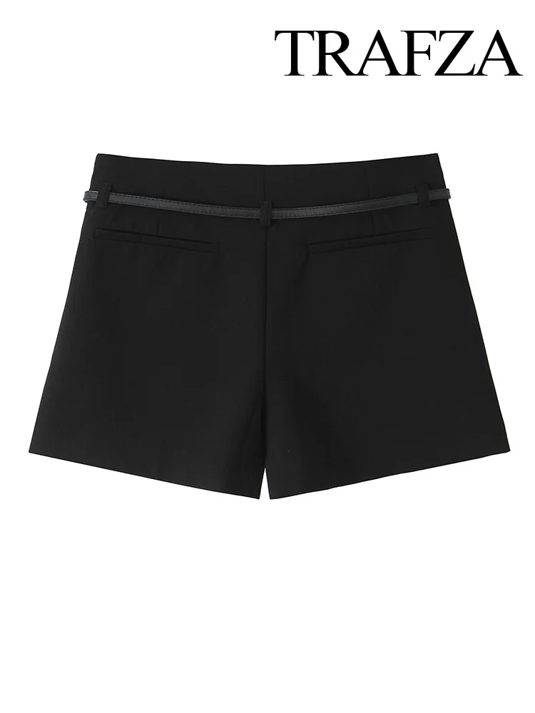 TRAFZA, Mini Culottes con decoración plisada y cinturón para mujer, moda femenina de verano, cintura alta, cremallera lateral, falda ajustada informal de estilo callejero