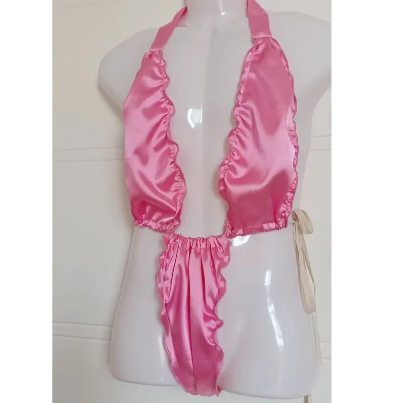 

Розовые шелковистые комбинезоны ручной работы, сексуальный костюм для живого шоу, танцевальный клуб, частная вечеринка FKK