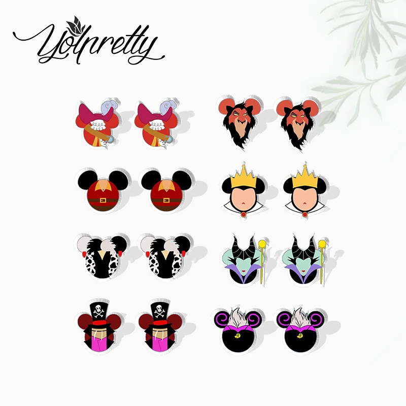 2024 New Arrival Cartoon Villains Characters with Mickey Ears Epoxy Stud Earrings Handcraft Acrylic Resin Earrings