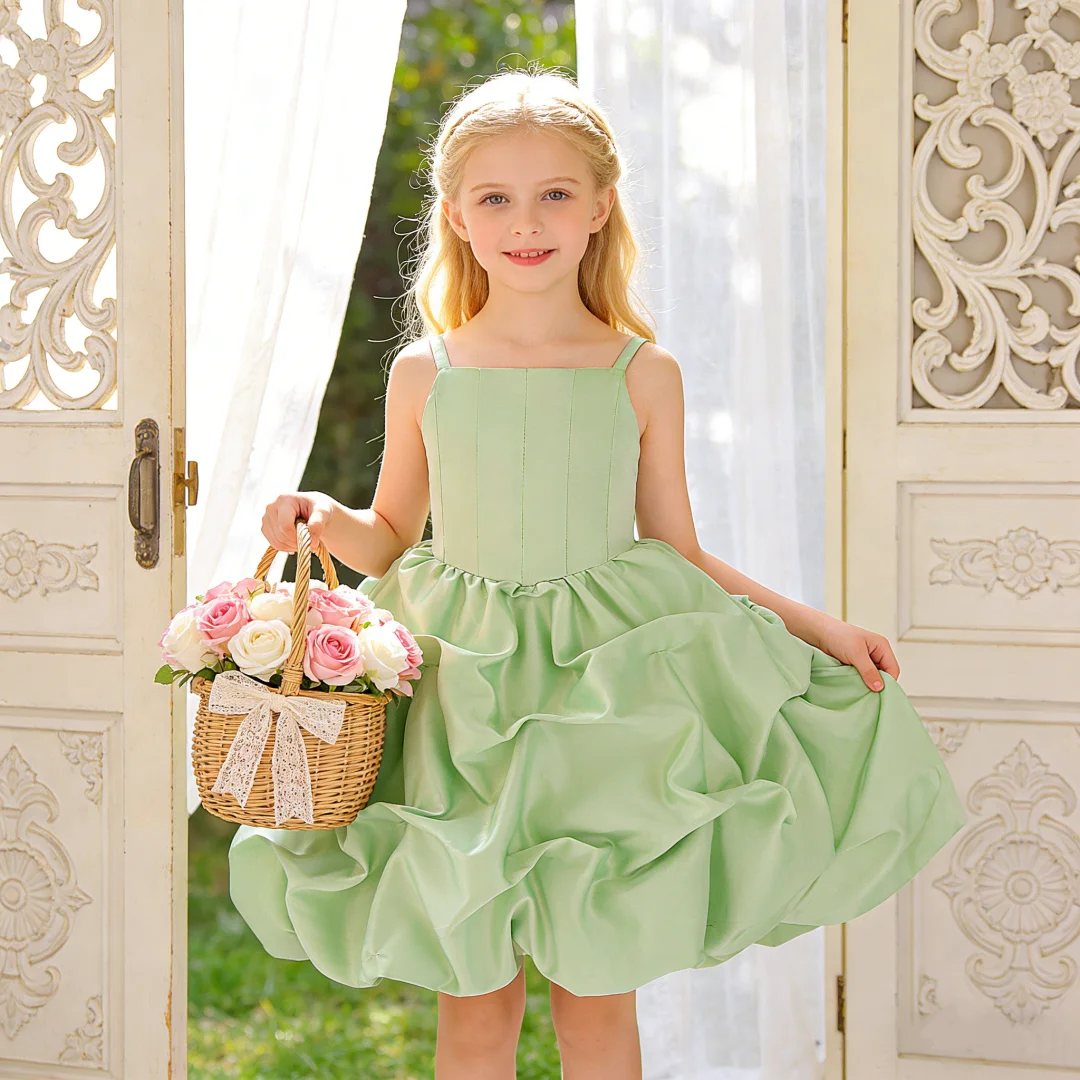 Children's dress flower bud skirt suspenders wedding flower girl dress birthday party stage performance princess dress