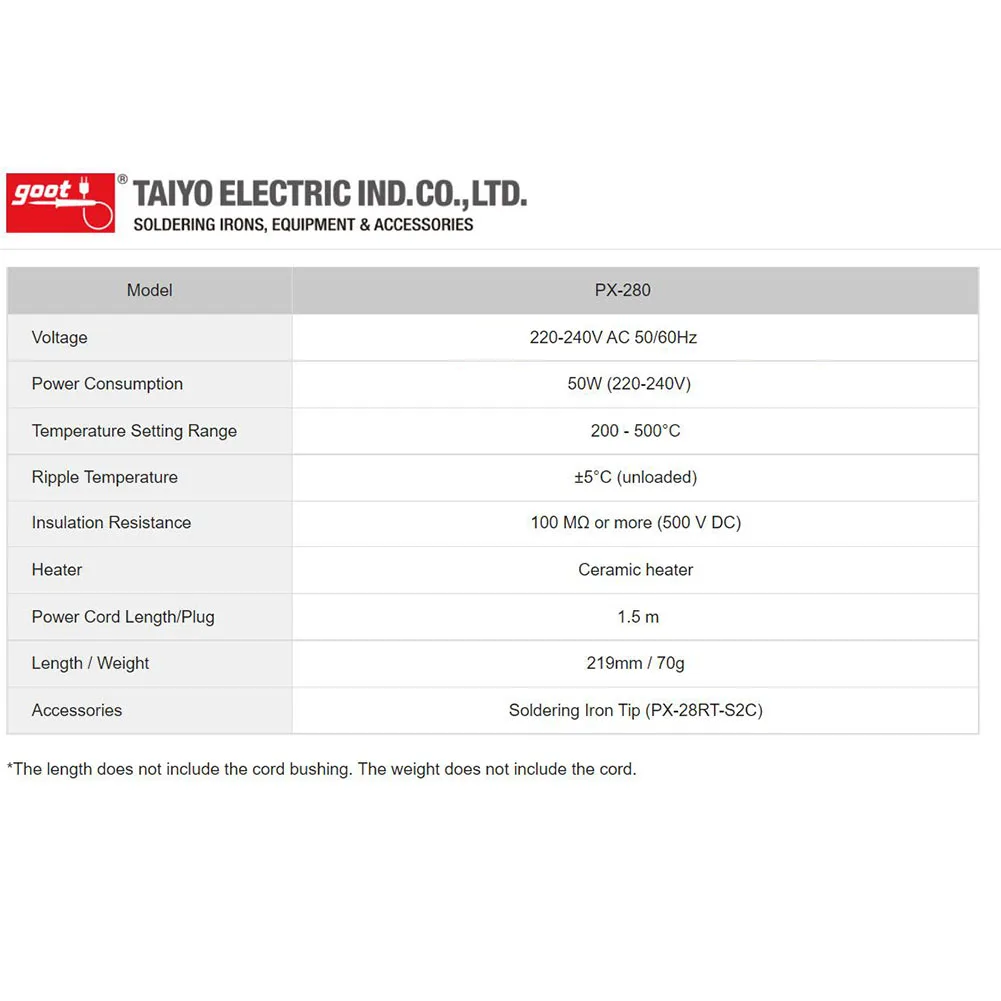 Japan GOOT PX-280 50W(220-240V) Lead-free Temperature-controlled Smart Soldering Iron with Digital Display