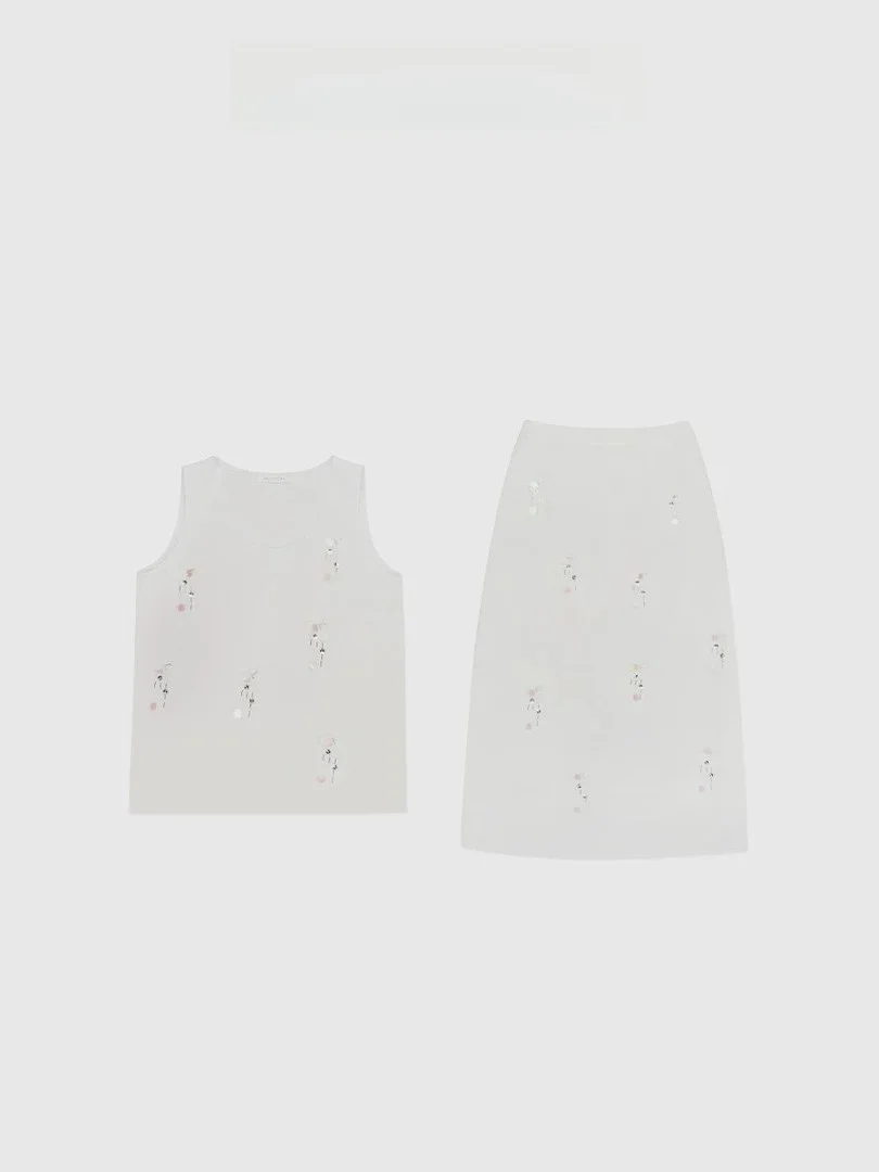 

Elegant Beaded Light Vinyl Two-Piece Set round Neck Short Sleeve Casual Style for All Seasons Women's Fashion Ensemble