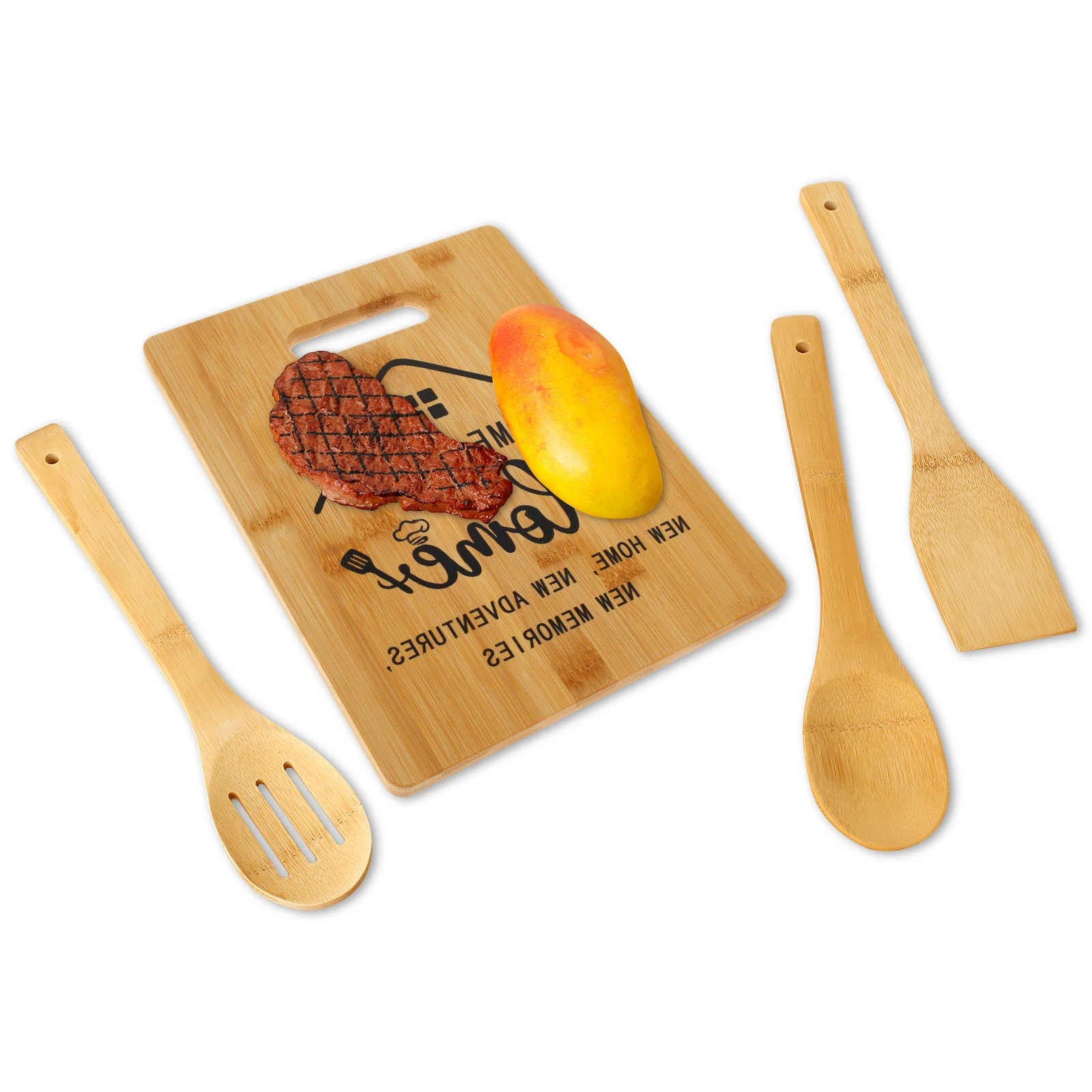 Wood Cutting Board Spatula Set Carving Chopping Board Ladle Set Easy Cleaning Multifunctional Kitchen Board Set With Hanging