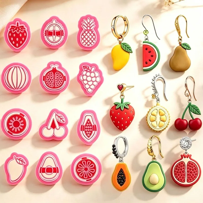 1 Pcs Various Fruit Shaped Clay Cutter Soft Pottery Mould Mini Clay Earring Pendant Mold for DIY Handmade Jewelry Craft Making