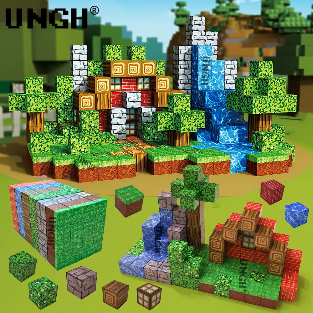 UNGH 100 قطعة كتلة مغناطيسية بنة مغناطيس لغز لعبة بناء مجموعة البناء الجذعية لتقوم بها بنفسك لعبة تعليمية الهدايا