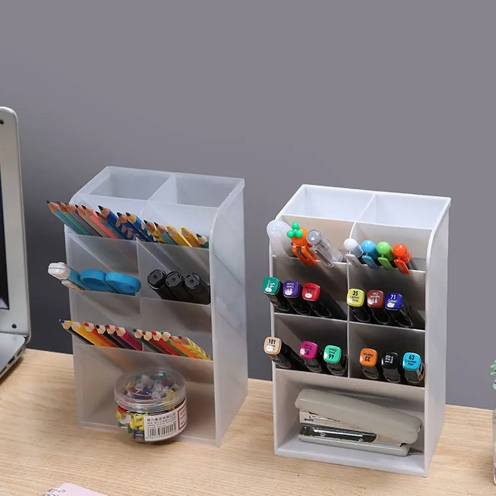 9/13 Grids Desktop Storage Box Oblique Insertion Large Capacity Stationery Organizer Space-saving Solid Color