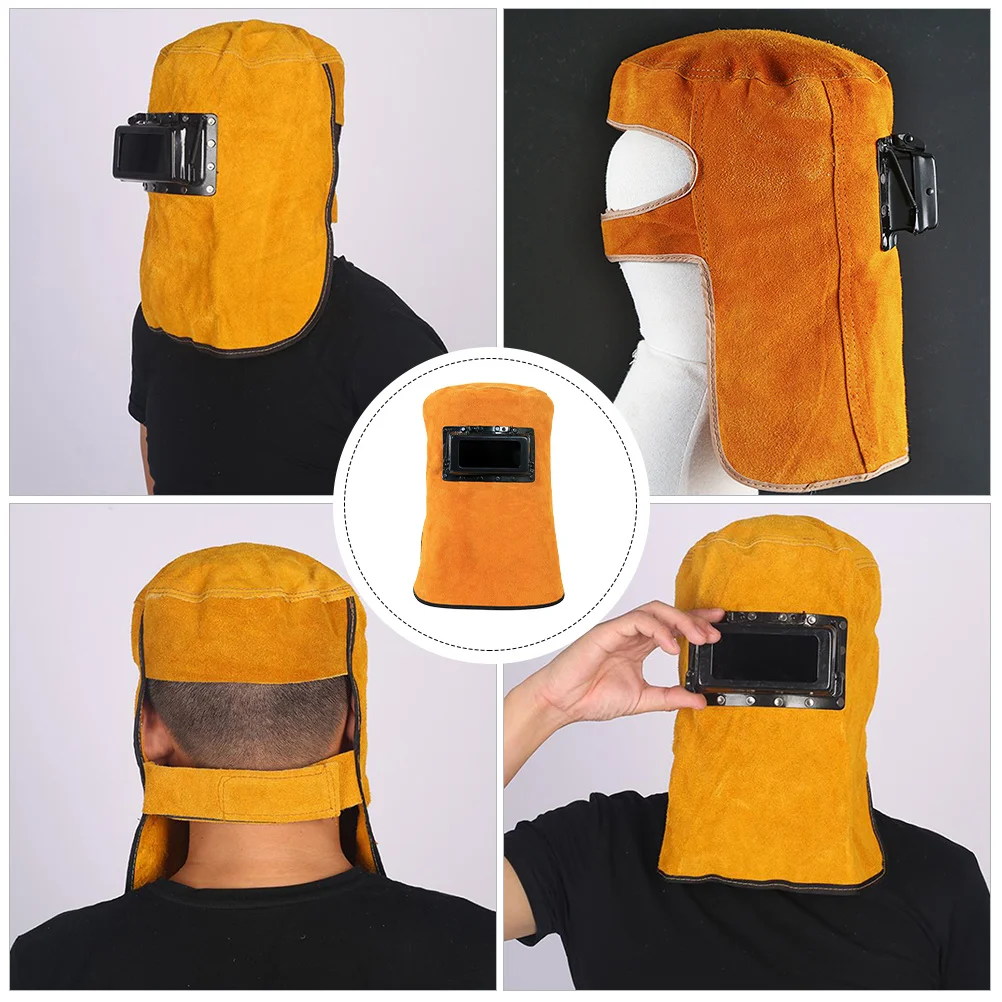 

1pc Welding Face Mask Cowhide Hat Full Protection Heat Insulation Welder Mask Breathable Safety Cap Working Face Guard