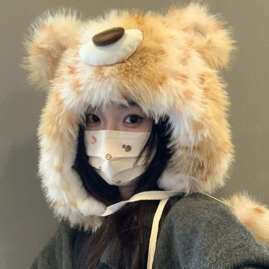 2026 جديد الشتاء قبعة دافئة السيدات ليوبارد النمر طباعة موضة أفخم قبة لطيف لينة ليو فنغ قبعة الرجال النساء الباردة برهان الدب القبعات