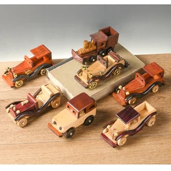 Retro Wooden Classic Car Train Model Decorative Ornaments Wooden Handmade Home Office Ornaments Collection Gifts Children's Toys