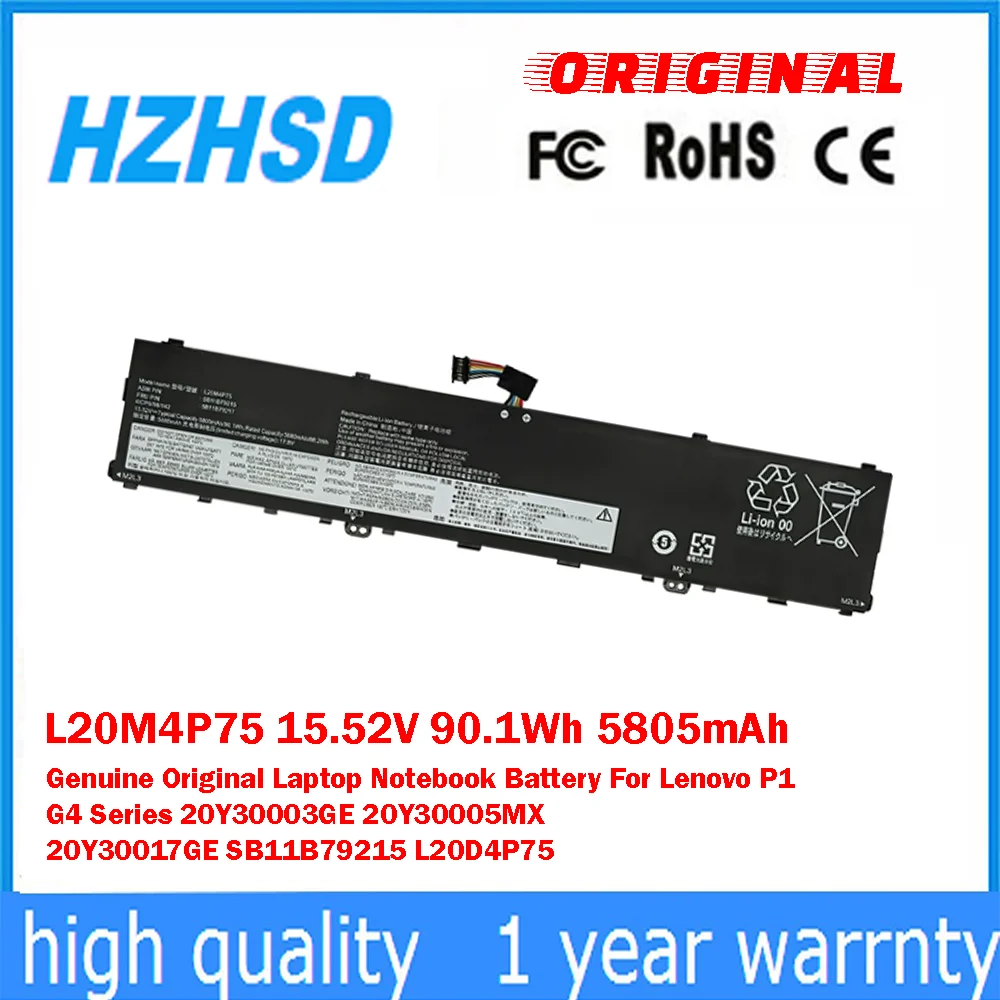 

L20M4P75 15.52V 90.1Wh 5805mAh Genuine Original Laptop Notebook Battery For Lenovo P1 G4 Series 20Y30003GE 20Y30005MX 20Y30017GE