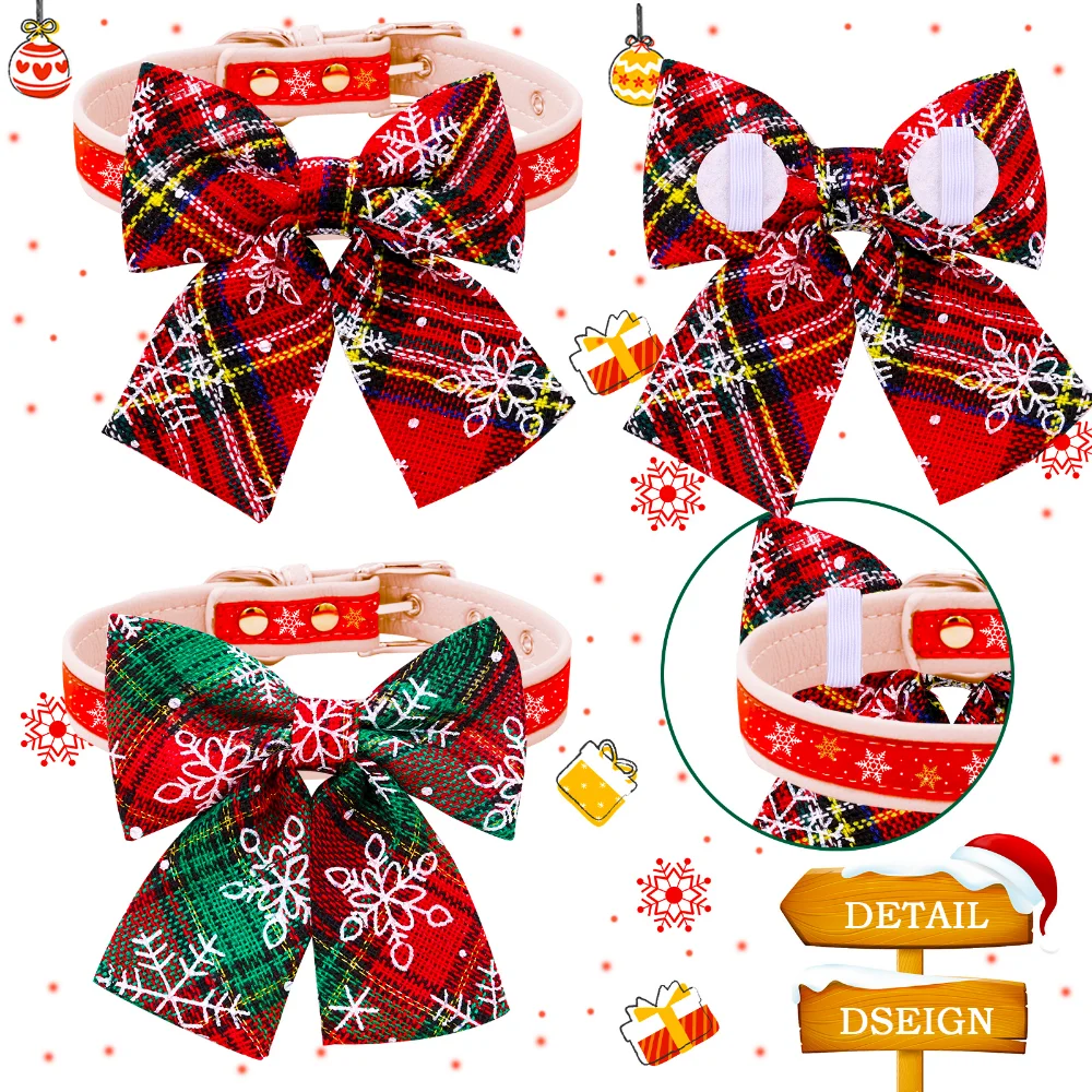 New 50pcs Christmas Dog Bowties Large Dog Collar Supplies Slidable Cotton Pet Bows Christmas Puppy Accessories for Large Dogs