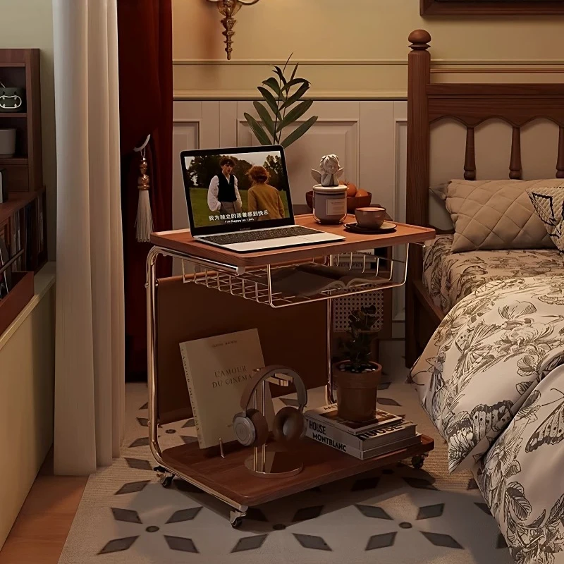 Mid‑Century Movable Bedside Table Iron Frame Vintage Side Stand Premium Storage Rack Alternative Nightstand for Master Bedroom