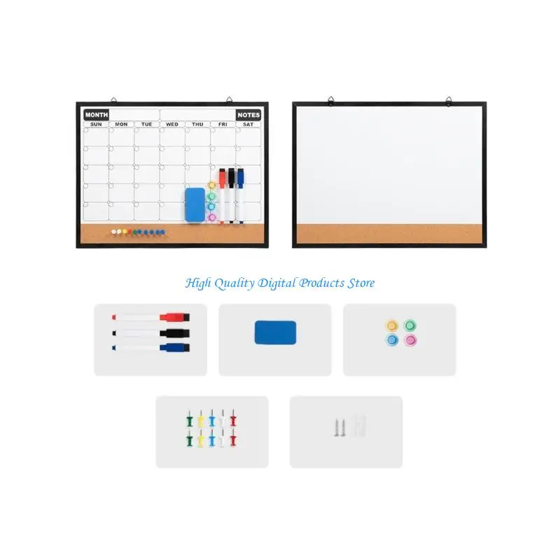 U2JE Wall Mount Double Face Cork Bulletin Board Whiteboard Monthly Calendar