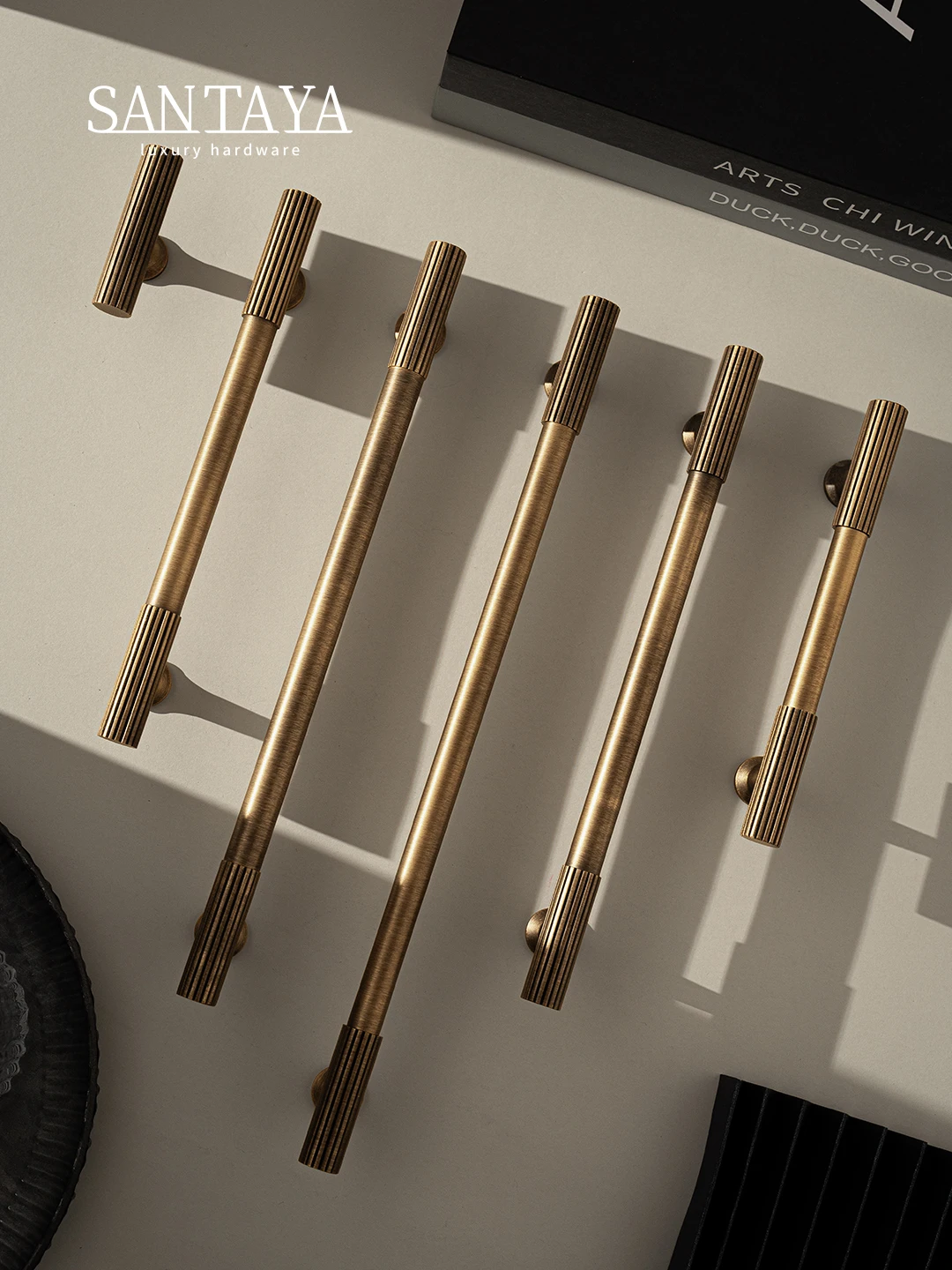 

Santaya Solid Antique Brass Handle Knitted Ribbed Bedroom Wardrobes Kitchen Cabinet Long Pulls T-bar Drawers Knobs Bronze Handle