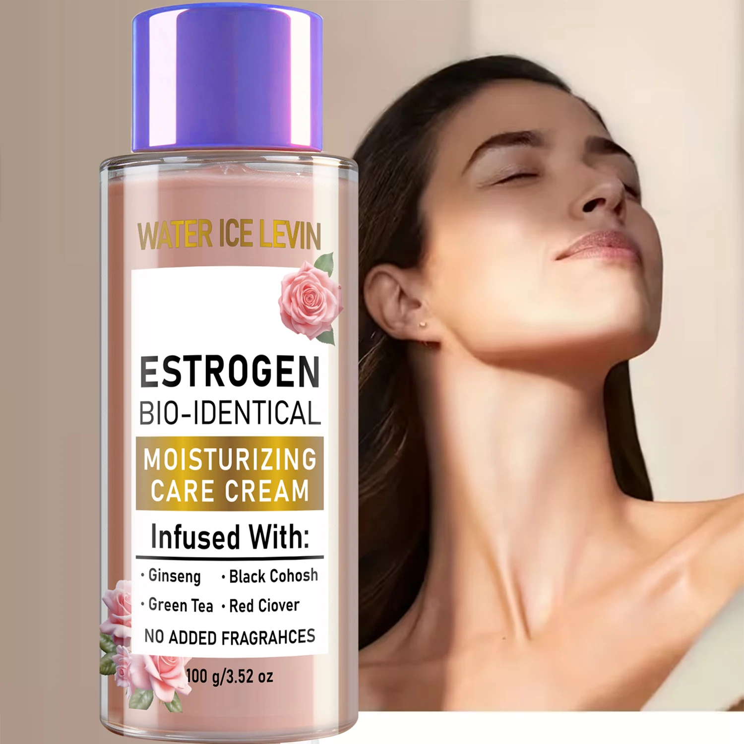 WATER ICE LEVIN 100g Body Care Cream, Ginseng Green Tea Red Clover Extract Moisturizing Firming Skin Cream