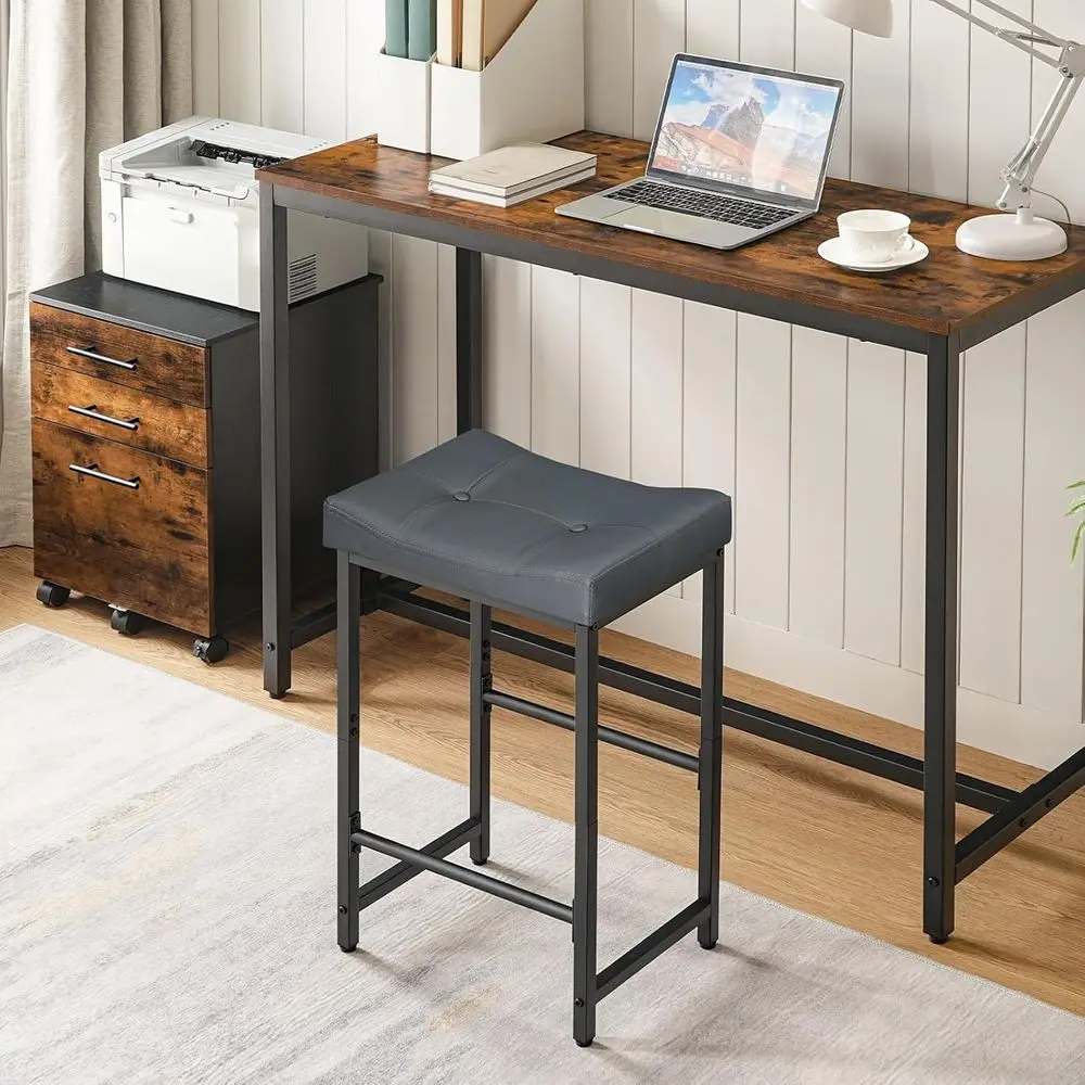 مقاعد بار سرج بارتفاع 25.4 مع مقعد PU، وكراسي إفطار المطبخ، ومناسبة لغرف الطعام والمقاهي والحانات، باللون الرمادي/B #4