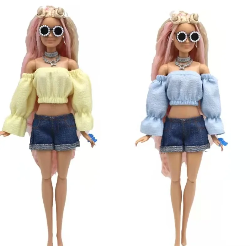 

Puff Sleeve Shirt Shorts 1/6 Doll Clothes For Barbie Doll Dress Outfits Top Skirt For Barbie Clothes 30cm Dolls Accessories Toys
