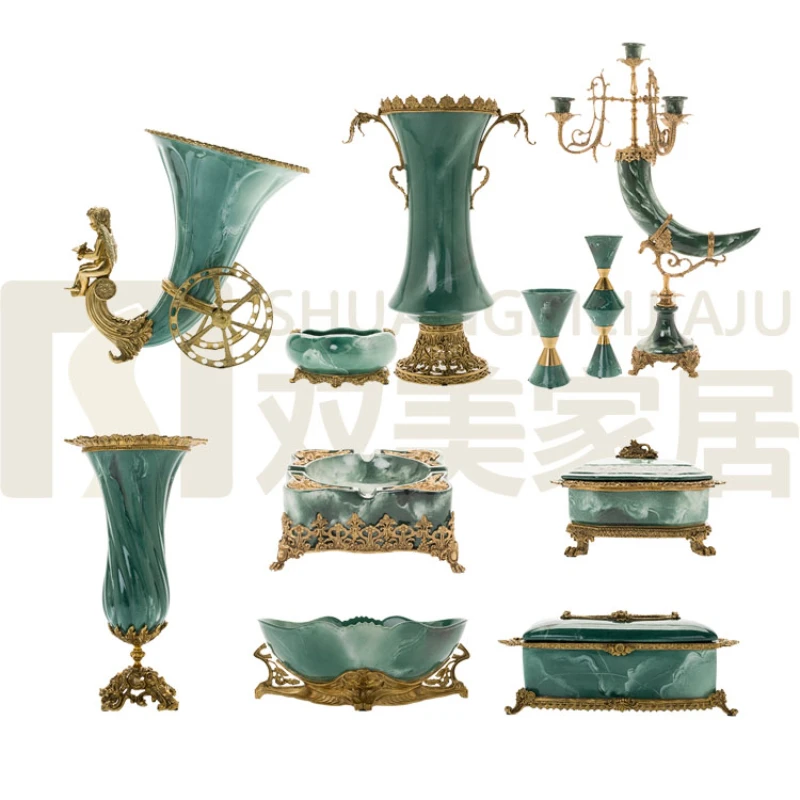 Ceramic with Copper Villa Decoration Porcelain Ornaments Bedroom Decoration