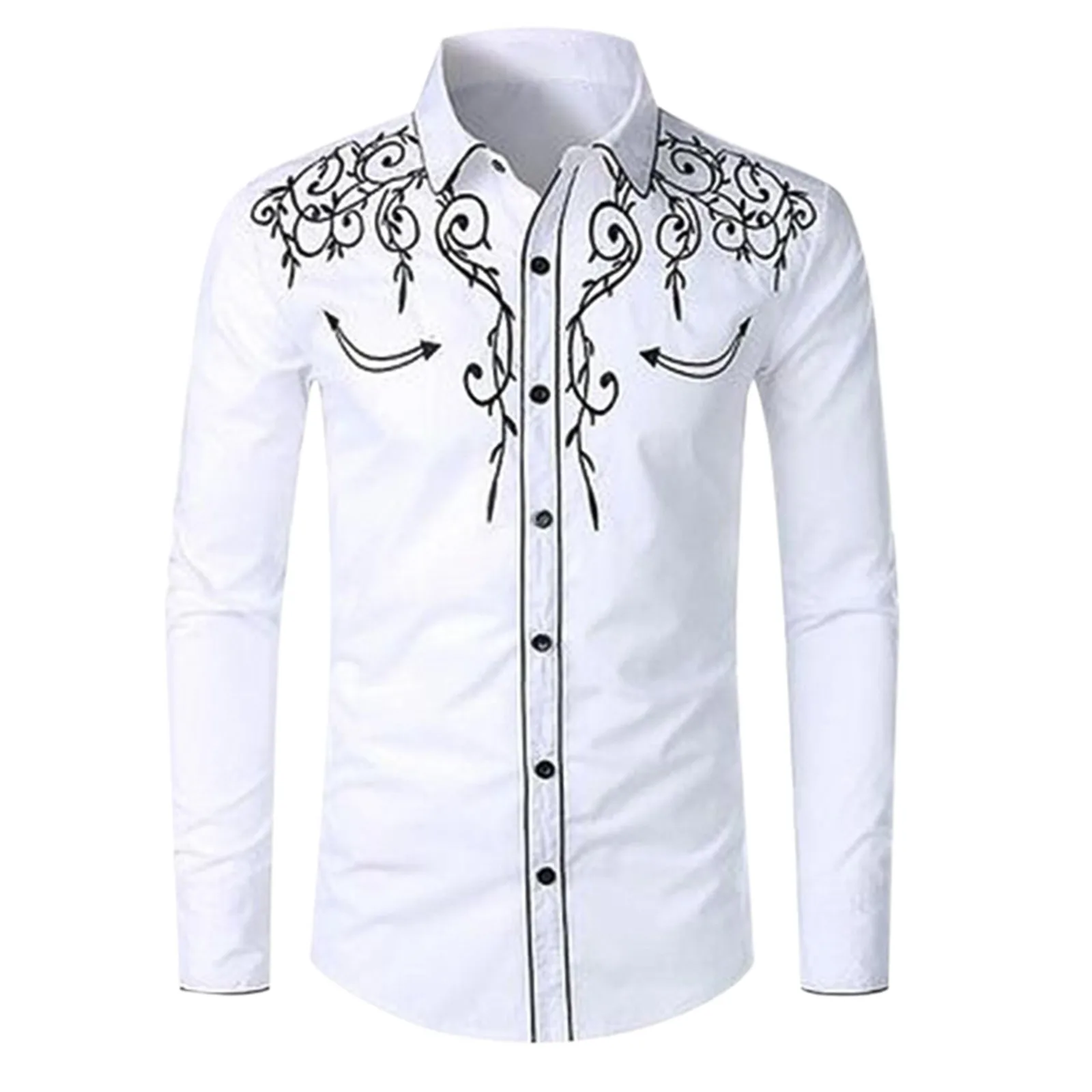 Men Casual Slim Fit Long Sleeve Social Dress Party Shirts Mens Clothing Western Cowboy Embroidery Shirts Camisetas Masculina New