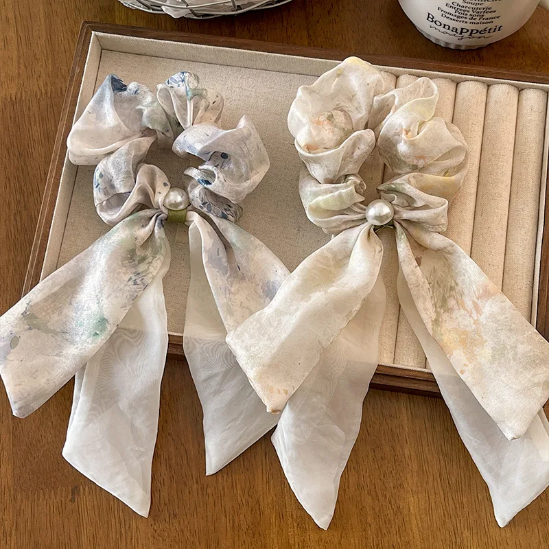 

Tie-dyed Bow Ribbon Large Intestine Hair Circle Female Temperament Tie Bun Hair Rope Fabric Hair Accessories For Women