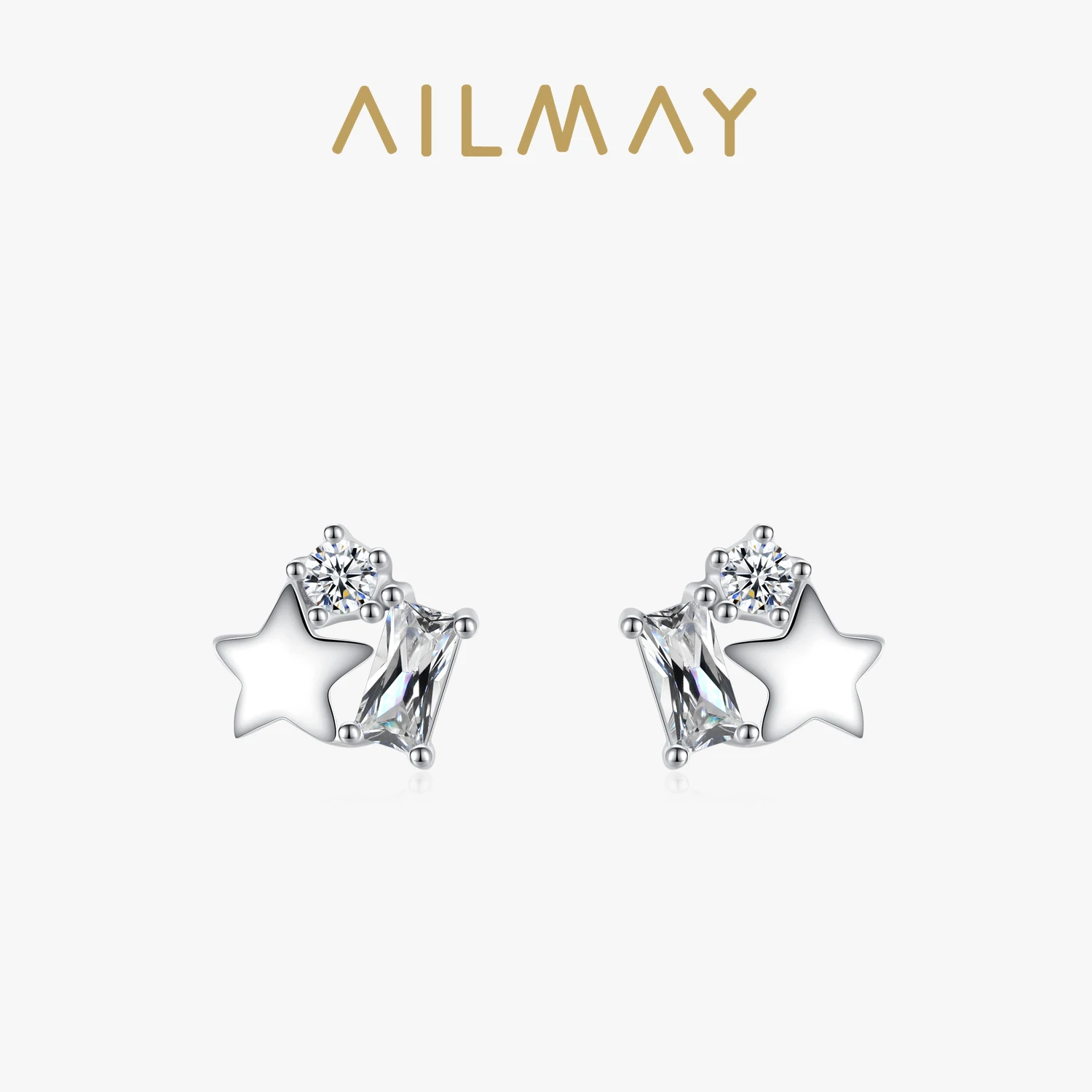 Ailmay 100% 925 Sterling Silver  Mini Love Hearts Stars Clear Zircon Stud Earrings For Women Minimalist Fine Jewelry 2021 New