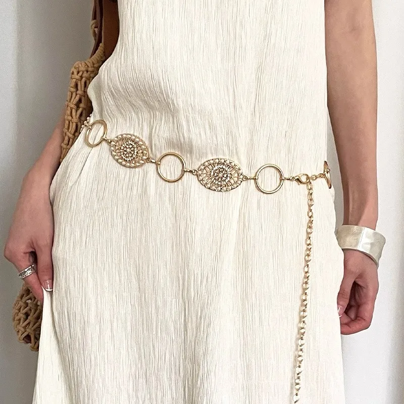 Retro Bohemian Hollow Flower Waist Chain Ethnic Belt Women's Dress Decoration Dress Waist Belt