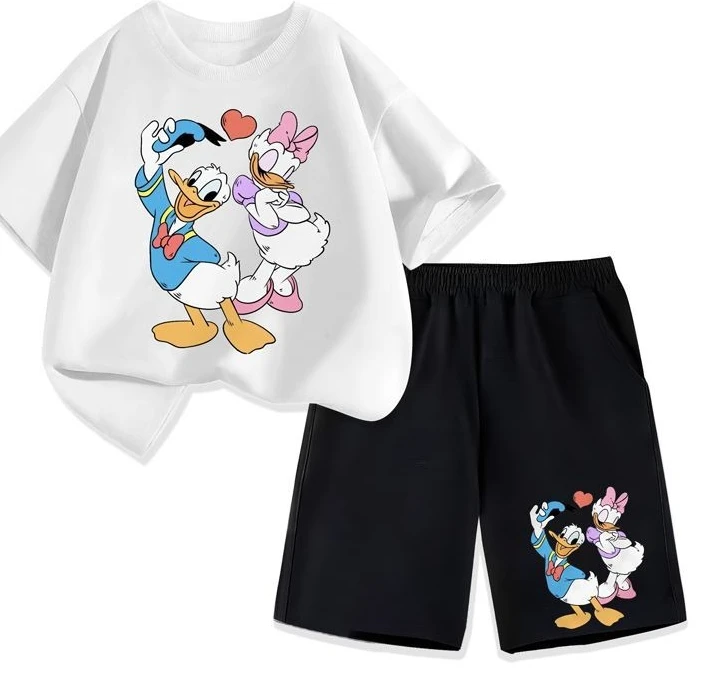 

Summer New Pure Cotton Disney Donald Duck Boys and Girls Medium and Older Children's Short-sleeved Shorts Casual Wear