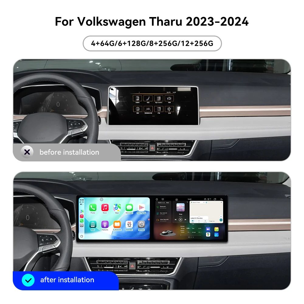 10.1 Inch Dual Screen Interaction Android For Volkswagen Tharu 2023 2024 Car Radio Multimedia GPS Navigation HD Screen Head Unit