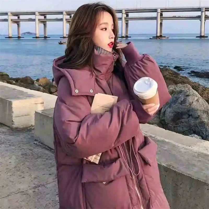 Down And Cotton Jacket Women's 2025 Winter New Jacket Cotton Jacket Korean Version Over The Knee Loose Thick Bread Cotton Jacket