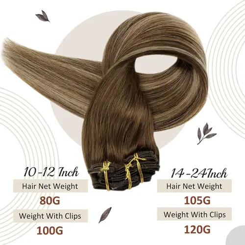 Imagen 2 del producto Extensiones de cabello humano con brillo completo, extensiones de cabello humano con Clip, 7 Uds., 105G, extensiones de cabello de doble trama, cabello humano para mujer