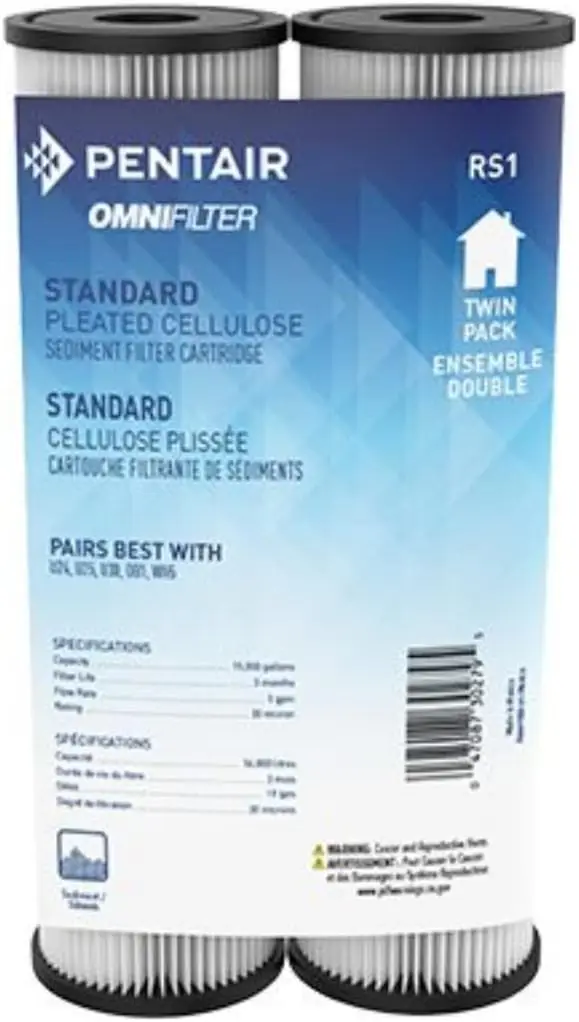 

10" x 2.5" 20 Micron Sediment Water Filter Cartridge, Pleated Cellulose, 2-Pack for Whole House Systems