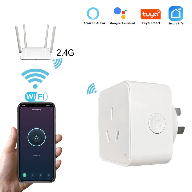 AU Новая Зеландия Plug Tuya Smart WiFi 16A Приложение Монитор Потребление электроэнергии Размер Дистанционное управление ВКЛ. ВЫКЛ Работает с Google Home Alexa