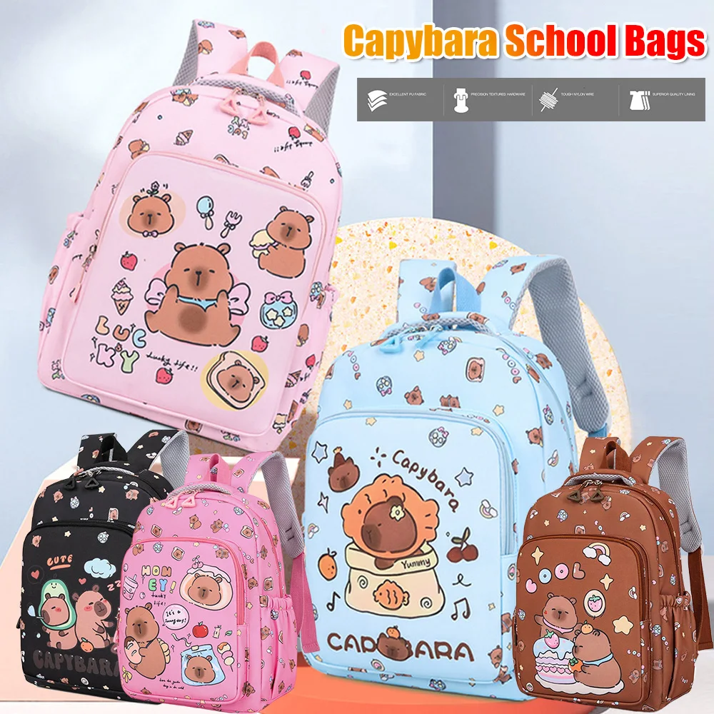 

Рюкзак Capybara, дорожная сумка для ноутбука с героями мультфильмов, большая вместительная сумка для книг, модные нейлоновые школьные сумки с сумкой для обеда и пеналом